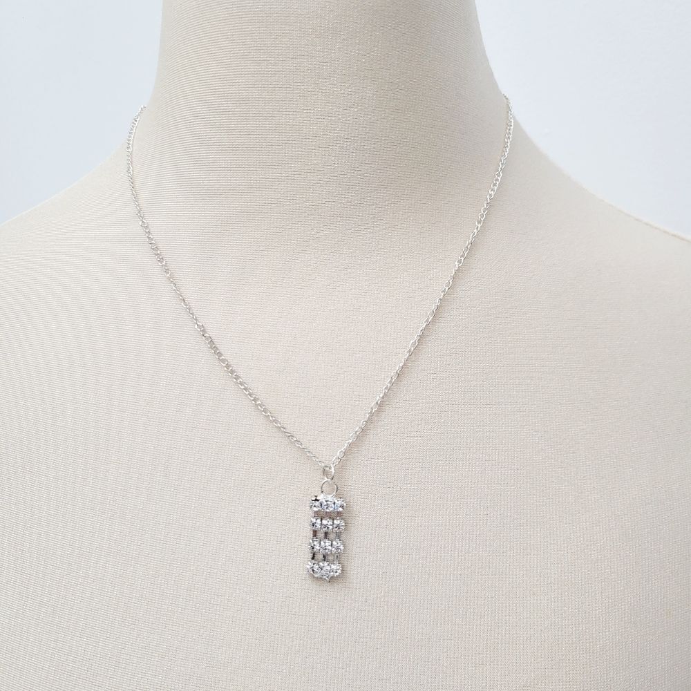 2/$20 Brand New Silver Tone Rectangular Rhinestone Necklace